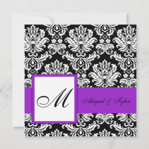 Purple Wedding Monogram Damask Invitation
