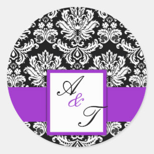 Purple Wedding Monogram Damask Seal