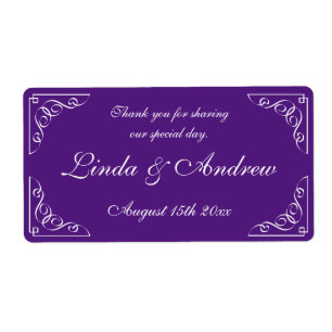 Purple wedding party favour water bottle labels