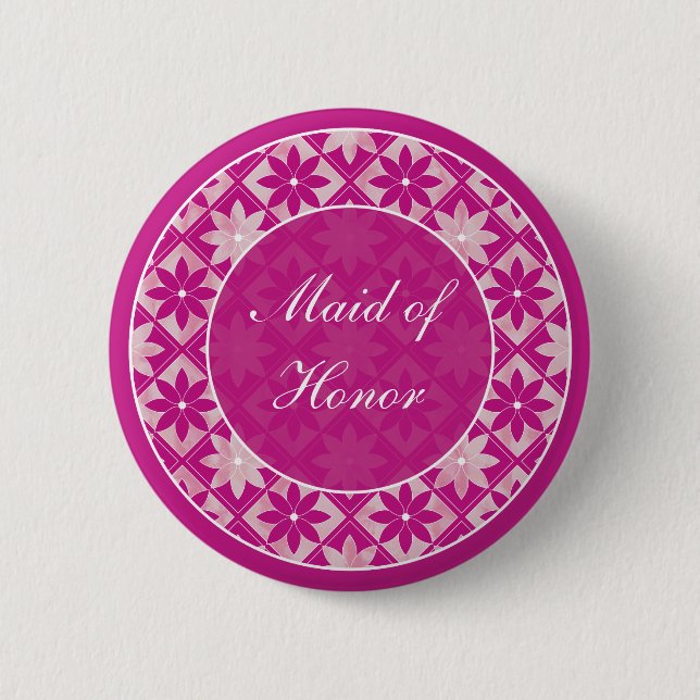 Purple Wedding Party Floral Tiles Button (Front)