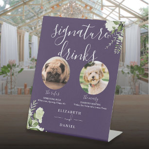Purple Wedding Pet Dog Signature Drinks Pedestal Sign
