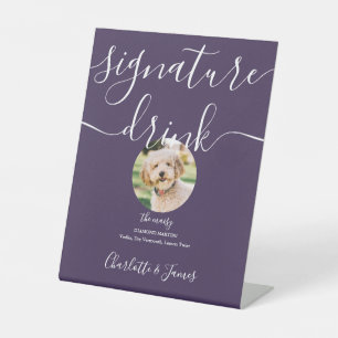 Purple Wedding Pet Signature Drink Pedestal Sign