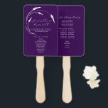 Purple Wedding Program Fan Floral Line Art<br><div class="desc">Enhance your special day with this wedding program template, designed as elegant wedding program fans to complement a dark purple wedding theme. Featuring a timeless monogram crest and delicate lavender line art in white over a rich purple background, these programs on a stick are a stylish way to present your...</div>