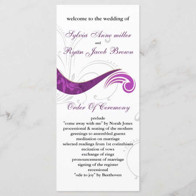 purple Wedding program Programme (Front)