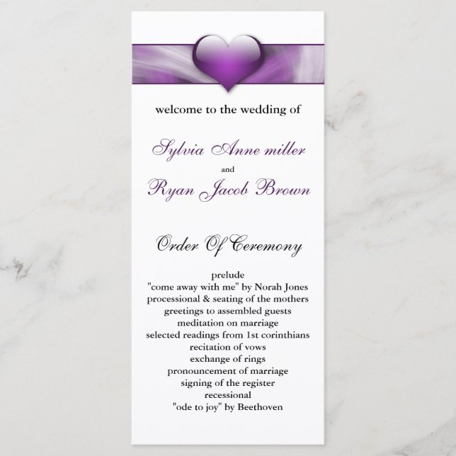 purple Wedding program Programme (Front)