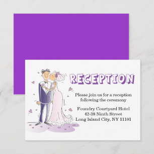 Purple Wedding Reception Cartoon Bride & Groom Invitation