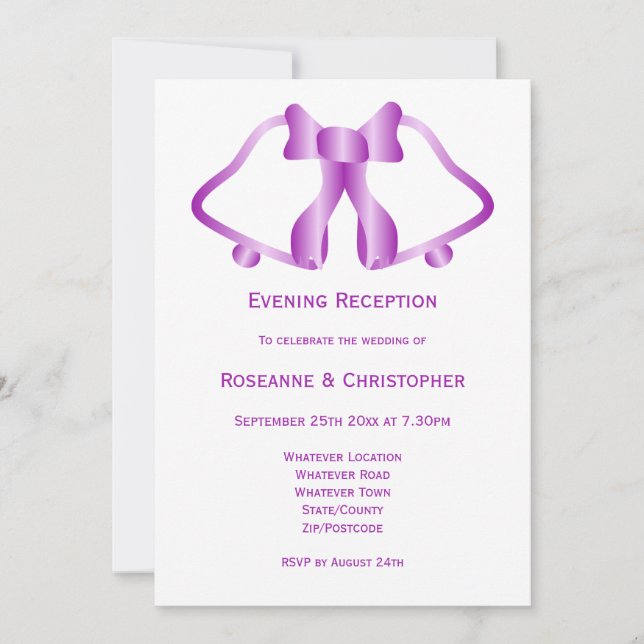 Purple Wedding Reception Invitation Bells Ribbon (Front)
