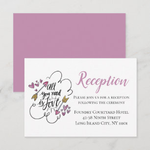 Purple Wedding Reception Love Hearts Arrows Invitation