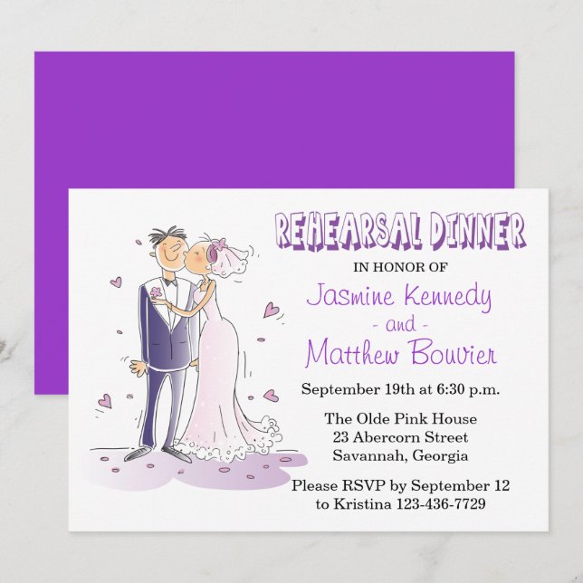 Purple Wedding Rehearsal Dinner Bride & Groom Invitation (Front/Back)