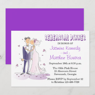 Purple Wedding Rehearsal Dinner Bride & Groom Invitation