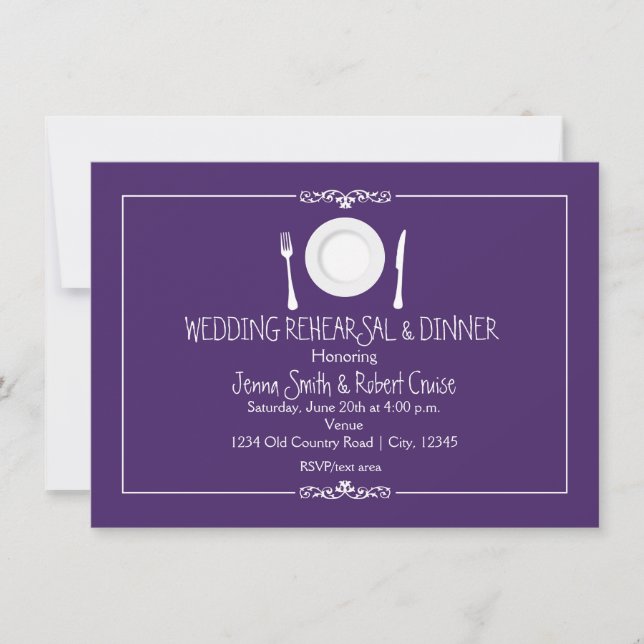 Purple Wedding Rehearsal Dinner Invitation (Front)