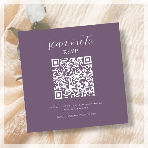 Purple Wedding RSVP QR Code Enclosure Card