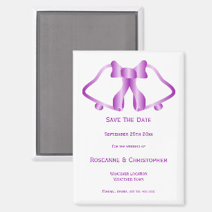 Purple Wedding Save The Date Magnet Bells Ribbon