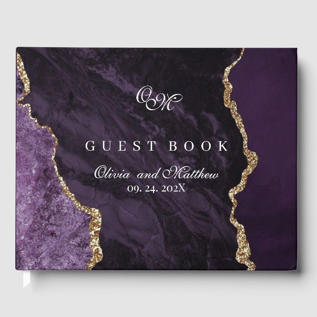  Purple Wedding Scrip Agate Luxury Violet  Guest Book (Front)