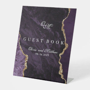 Purple Wedding Scrip Agate Luxury Violet Pedestal Sign