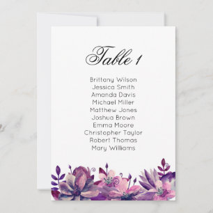 Purple wedding seating chart. Boho table plan Invitation