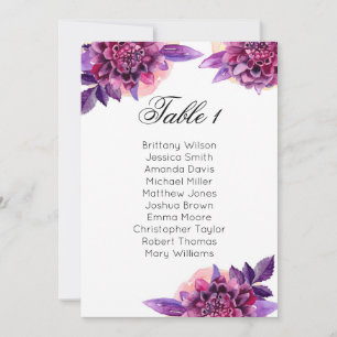 Purple wedding seating chart. Floral table plan Invitation