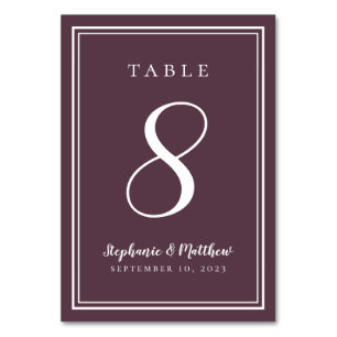 Purple Wedding Simple Modern Minimalist Elegant Table Number