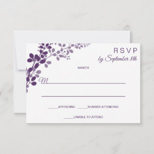 Purple Wedding Small RSVP / Reply Postcard Vines