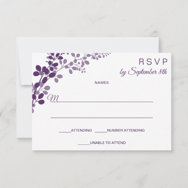 Purple Wedding Small RSVP / Reply Postcard | Vines (Front)