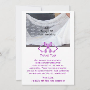 Purple Wedding Thank You Card Bells And Ribbon