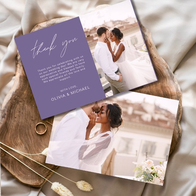 Purple Wedding Thank You Photo Simple Elegant Card (Creator Uploaded)