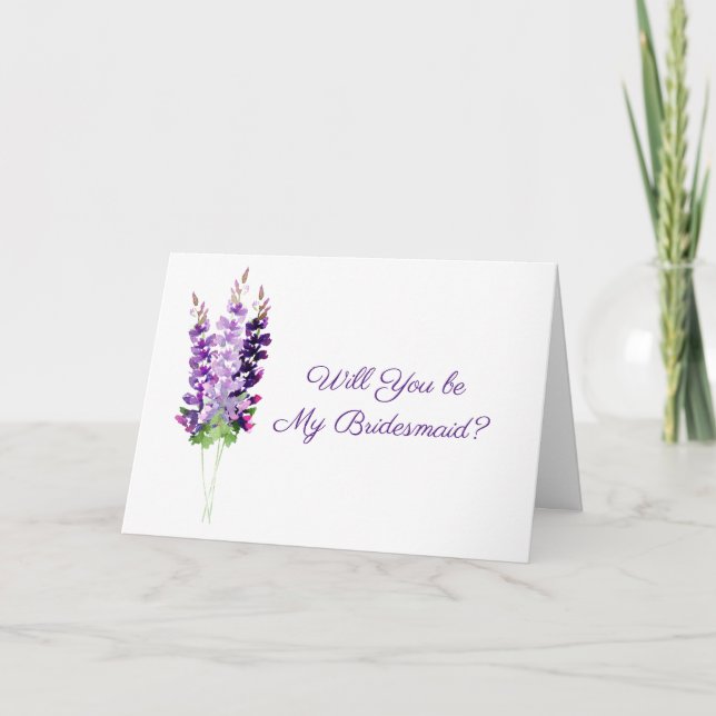Purple Wedding Watercolor Lavender Bridesmaid Card (Front)