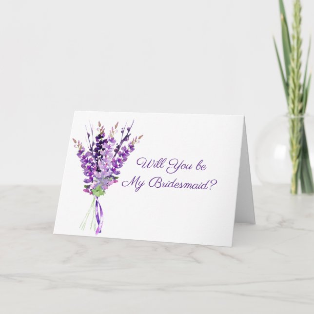 Purple Wedding Watercolor Lavender Bridesmaid Card (Front)