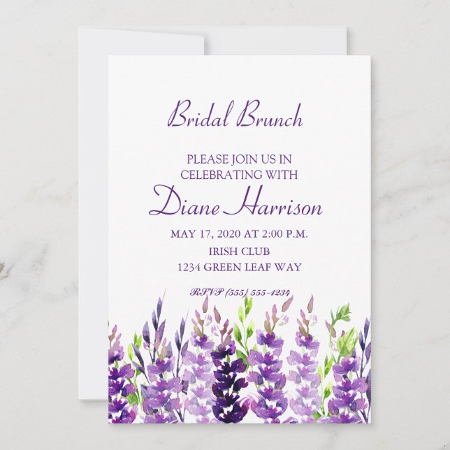Purple Wedding Watercolor Lavender Shower Invitation (Front)