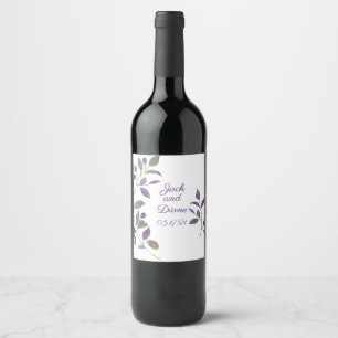 Purple Wedding Watercolor Stem Wine Bottle Label