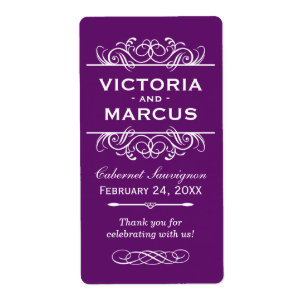 Purple Wedding Wine Bottle Monogram Favour Labels