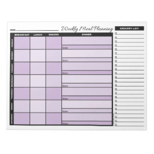 Purple Weekly Meal Planner with Grocery List Notepad