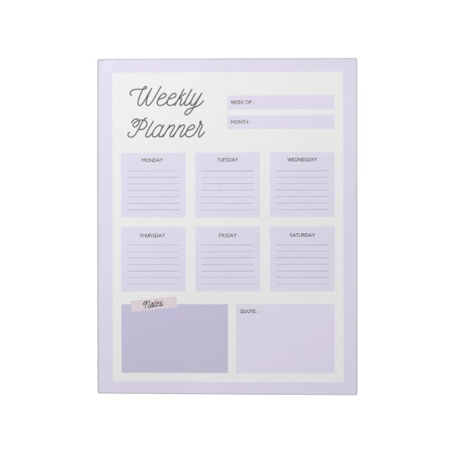 Purple Weekly Planner Notepad (Rotated)