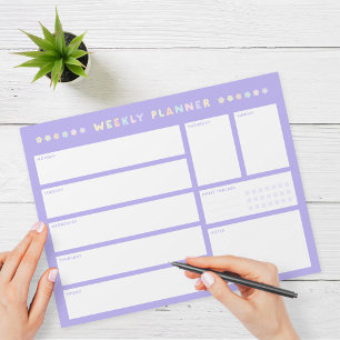Purple Weekly Planner Notepad with Pastel Flowers