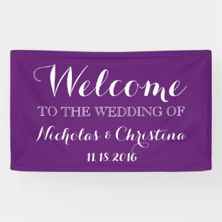 PURPLE Welcome Wedding Banner Rustic Gold