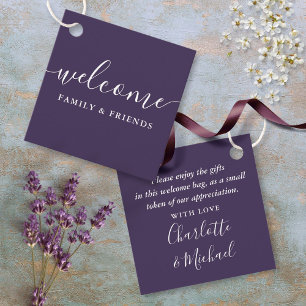 Purple Welcome Wedding Gift Basket Bag Favour Tags