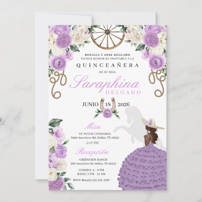 Purple Western Mariachi Sombrero Quinceañera Invitation (Front)