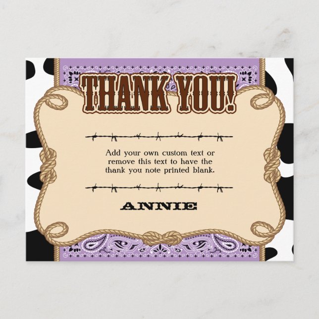 Purple Western Thank You Cards (Front)