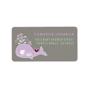 Purple Whale Twin Girls Baby Shower Address Label