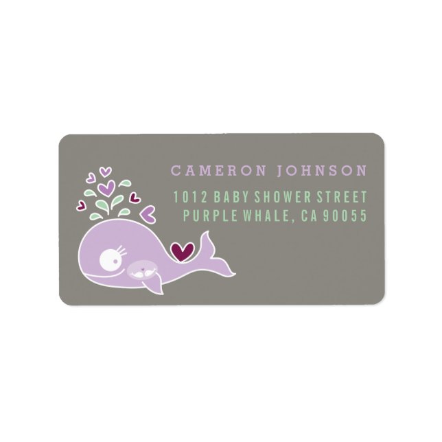 Purple Whale Twin Girls Baby Shower Address Label (Front)