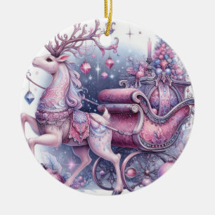 Purple Whimsical Christmas Reindeer Ceramic Tree Decoration