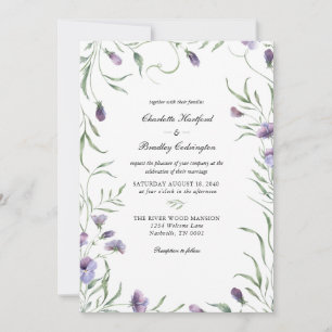 Purple Whimsical Floral Wedding Invitation