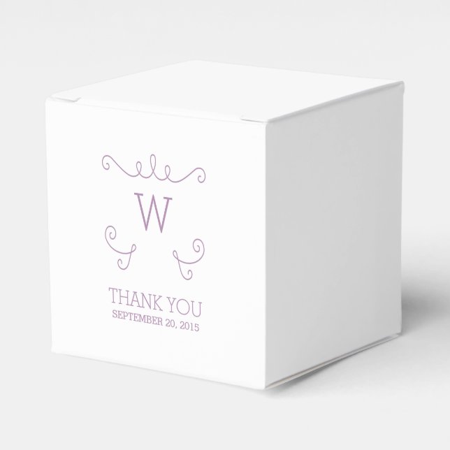 Purple Whimsical Flourish Monogram Favour Boxes (Front Side)