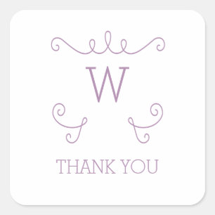 Purple Whimsical Flourish Monogram Thank You Square Sticker