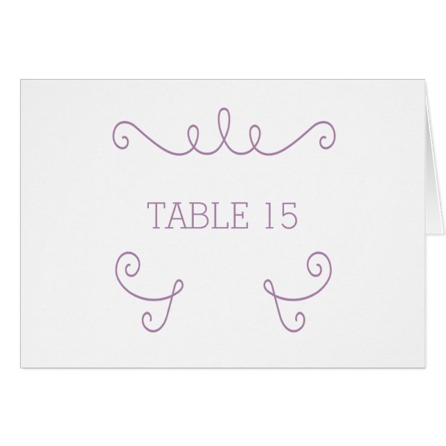 Purple Whimsical Flourish Table Number Card (Front Horizontal)