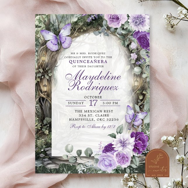 Purple Whimsical Forest Quinceanera  Invitation (Creator Uploaded)