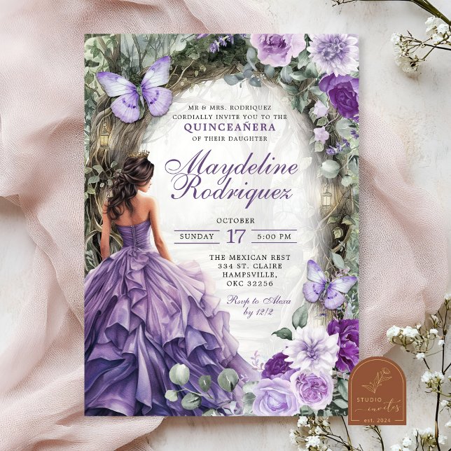 Purple Whimsical Forest Quinceanera Invitation (Creator Uploaded)