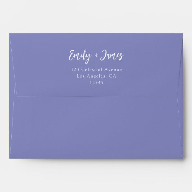 Purple Whimsical Handwritten Script Wedding Envelope (Back (Top Flap))