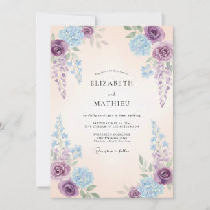 Purple Whimsical Hydrangea Wedding Invitation