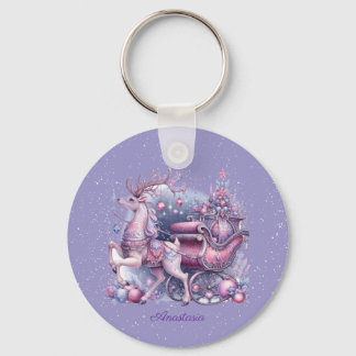 Purple Whimsical Magical Reindeer Key Ring